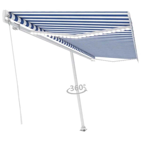 vidaXL Manuell uttrekkbar markise med LED 500x350 cm blå og hvit