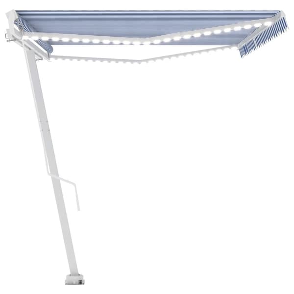 vidaXL Manuell uttrekkbar markise med LED 500x350 cm blå og hvit