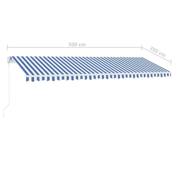 vidaXL Manuell uttrekkbar markise med LED 500x350 cm blå og hvit