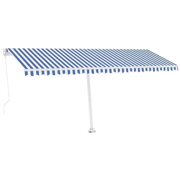 vidaXL Manuell uttrekkbar markise med LED 500x350 cm blå og hvit