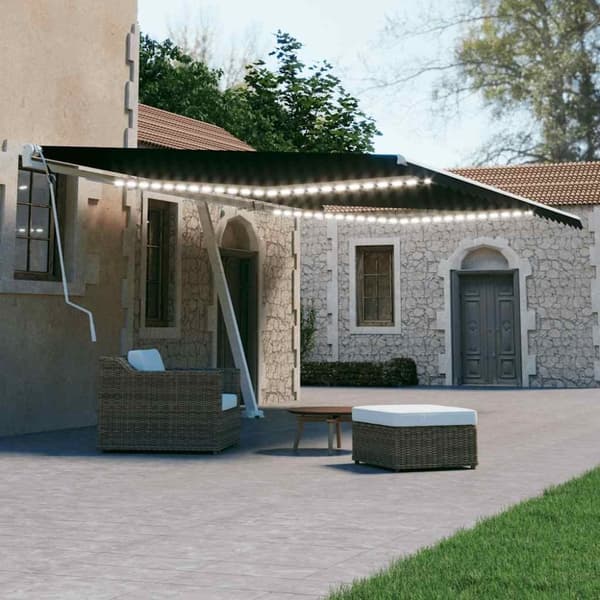 vidaXL Manuell uttrekkbar markise med LED 500x300 cm antrasitt