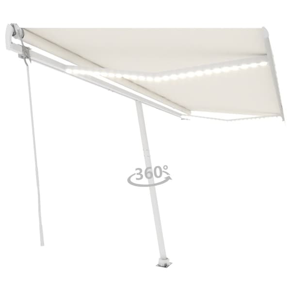 vidaXL Automatisk markis med vindsensor & LED 500x300 cm gräddvit