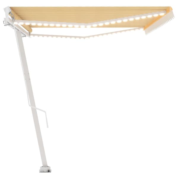 vidaXL Manuell uttrekkbar markise med LED 500x350 cm gul og hvit