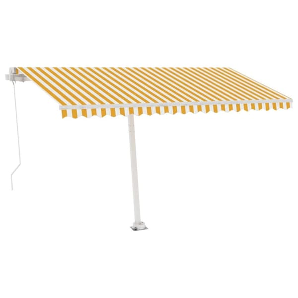 vidaXL Frittstående manuell uttrekkbar markise 400x300 cm gul/hvit