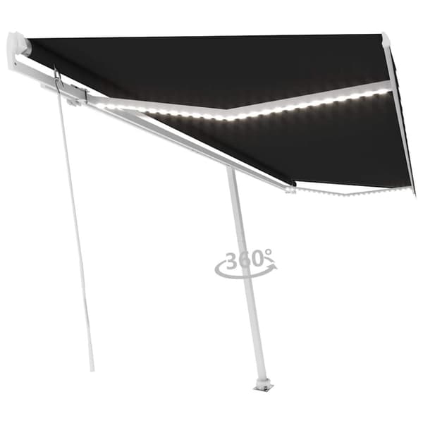 vidaXL Käsin sisäänkelattava markiisi LEDillä 500x300 cm antrasiitti
