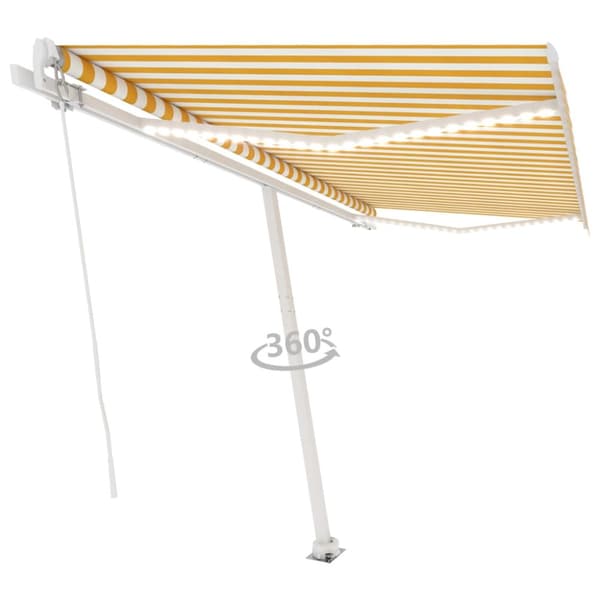 vidaXL markise m. LED-lys 450x350 cm manuel betjening gul og hvid