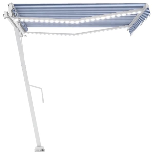 vidaXL markise m. LED + vindsensor 400x350 cm automatisk blå og hvid