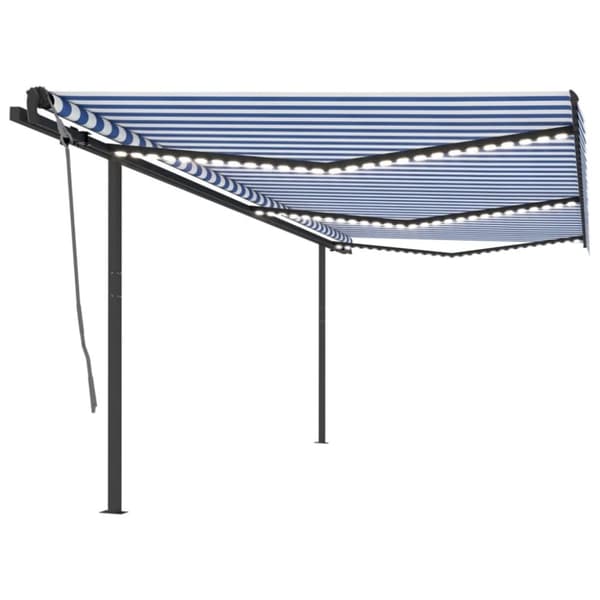 vidaXL Sisäänkelattava markiisi LEDillä 6x3,5 m sinivalkoinen