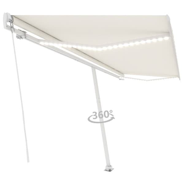 vidaXL markise m. LED-lys 500x300 cm manuel betjening cremefarvet