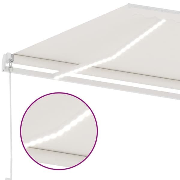 vidaXL markise m. LED-lys 500x300 cm manuel betjening cremefarvet