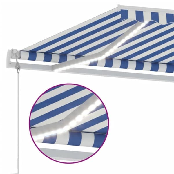 vidaXL Sisäänkelattava markiisi LED/tuulisensori 500x300 cm sinivalk.