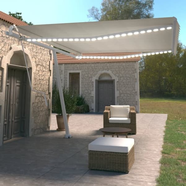 vidaXL Sisäänkelattava markiisi LED/tuulisensori 450x350 cm kerma
