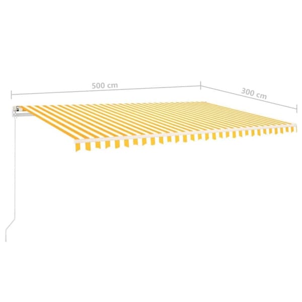 vidaXL Manuell uttrekkbar markise med LED 5x3 m gul og hvit