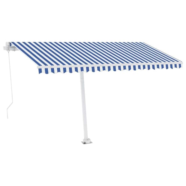 vidaXL Frittstående manuell uttrekkbar markise 450x300 cm blå/hvit