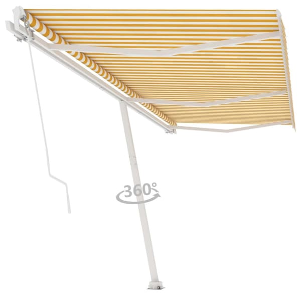 vidaXL Frittstående manuell uttrekkbar markise 600x350 cm gul og hvit