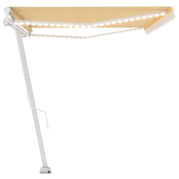 vidaXL Manuell uttrekkbar markise med LED 500x300 cm gul og hvit
