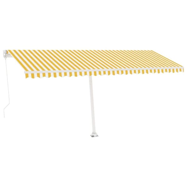vidaXL Manuell uttrekkbar markise med LED 500x300 cm gul og hvit