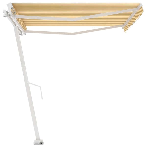 vidaXL Frittstående manuell uttrekkbar markise 450x300 cm gul/hvit