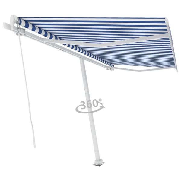 vidaXL Frittstående manuell uttrekkbar markise 400x350 cm blå/hvit