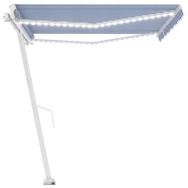 vidaXL Manuell uttrekkbar markise med LED 400x350 cm blå og hvit