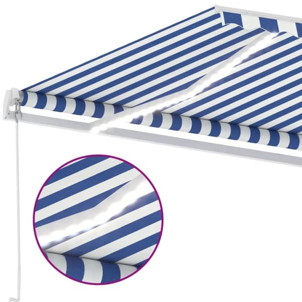 vidaXL Manuell uttrekkbar markise med LED 400x350 cm blå og hvit