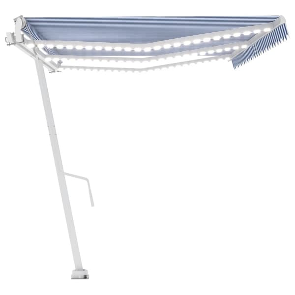 vidaXL Automatisk markise med vindsensor og LED 600x350 cm blå og hvit