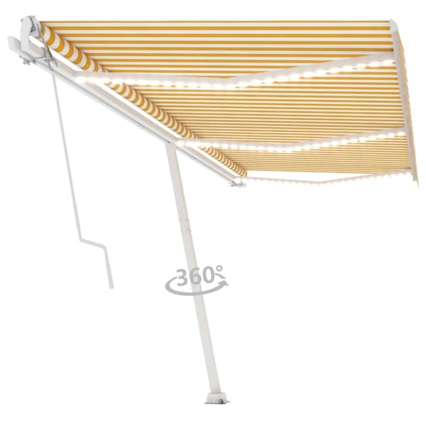 vidaXL markise m. LED + vindsensor 600x350 cm automatisk gul og hvid