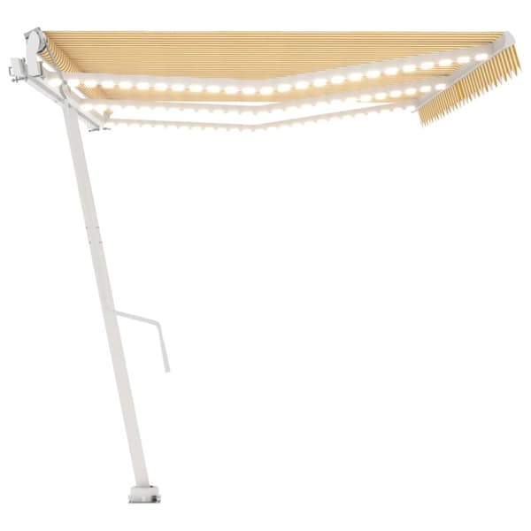 vidaXL markise m. LED + vindsensor 600x350 cm automatisk gul og hvid