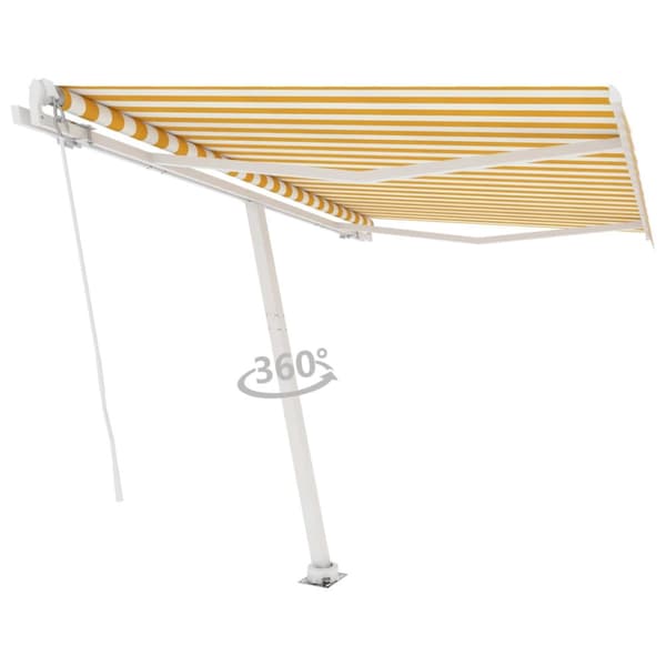 vidaXL Frittstående manuell uttrekkbar markise 300x250 cm gul og hvit