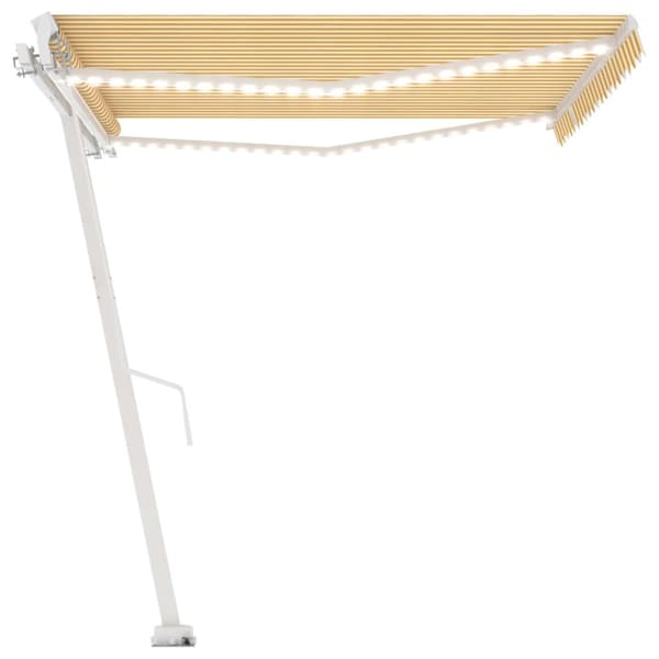 vidaXL Manuell uttrekkbar markise med LED 450x300 cm gul og hvit