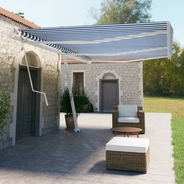 vidaXL Vapaasti seisova sisäänkelattava markiisi 600x350 cm sinivalk.
