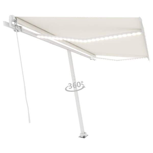 vidaXL Käsin sisäänkelattava markiisi LEDillä 400x350 cm kerma