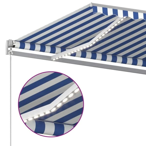 vidaXL markise m. LED-lys 500x350 cm manuel betjening blå og hvid