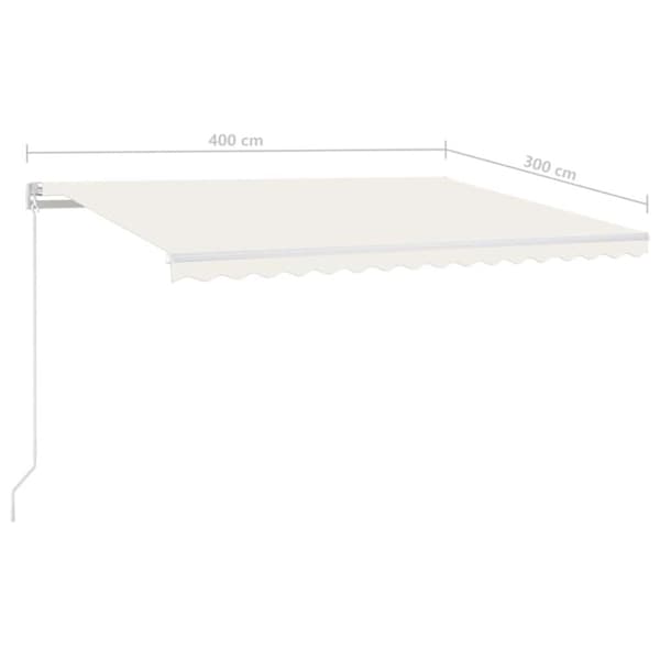vidaXL Manuaalisesti sisäänkelattava markiisi LEDillä 400x300 cm kerma
