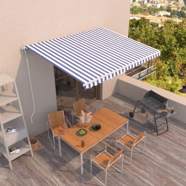 vidaXL markise 450x300 cm automatisk betjening blå og hvid