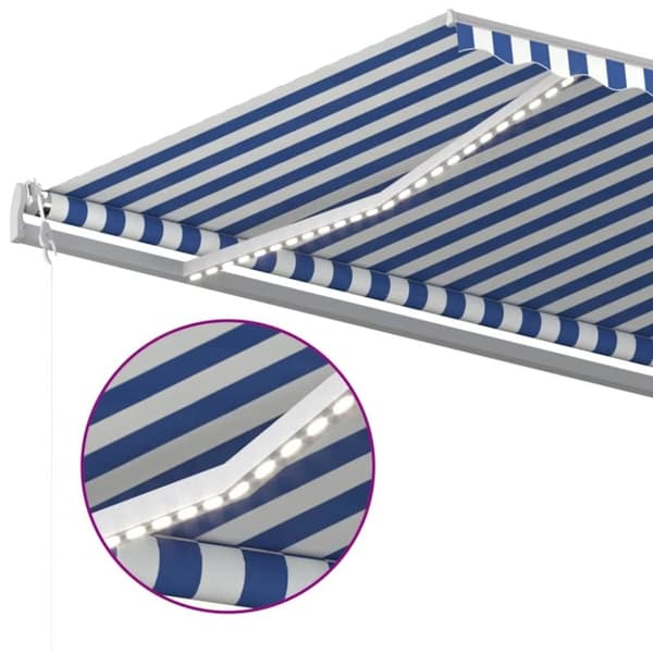vidaXL Sisäänkelattava markiisi LED/tuulisensori 600x350 cm sinivalk.