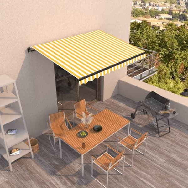 vidaXL Manuaalisesti sisäänkelattava markiisi 350x250cm keltavalkoinen