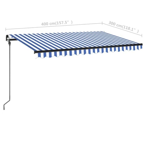 vidaXL Manuell uttrekkbar markise med LED 400x300 cm blå og hvit