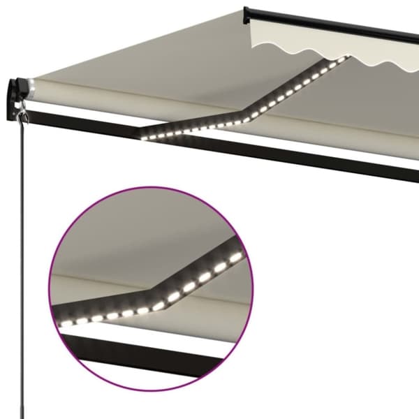 vidaXL markise m. LED-lys 500x300 cm manuel betjening cremefarvet