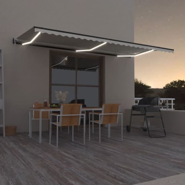 vidaXL Sisäänkelattava markiisi LED ja tuulisensori 600x350 cm kerma