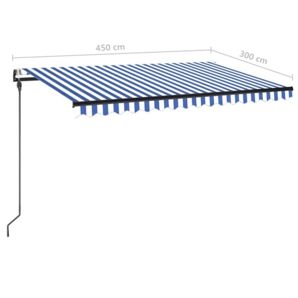 vidaXL Automatisk markis med vindsensor & LED 450x300 cm blå och vit