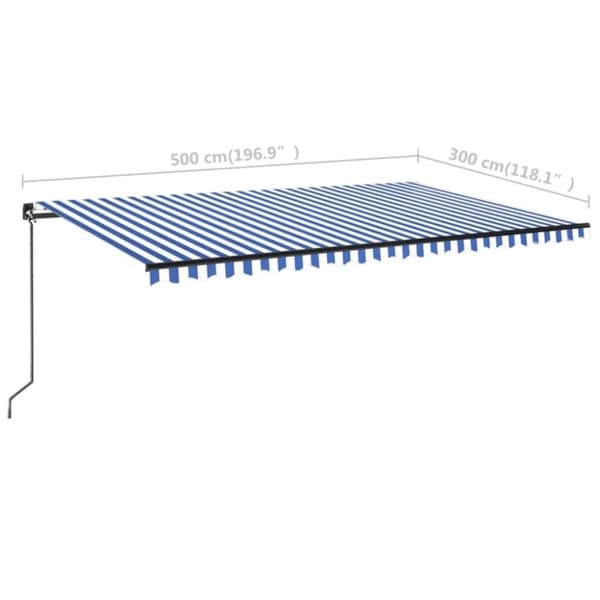 vidaXL Sisäänkelattava markiisi LEDillä 500x300 cm sinivalkoinen