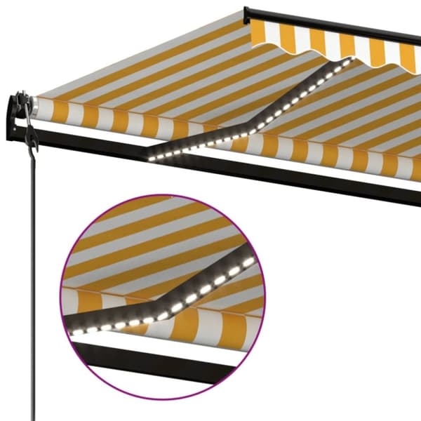 vidaXL markise m. LED + vindsensor 600x350 cm automatisk gul og hvid