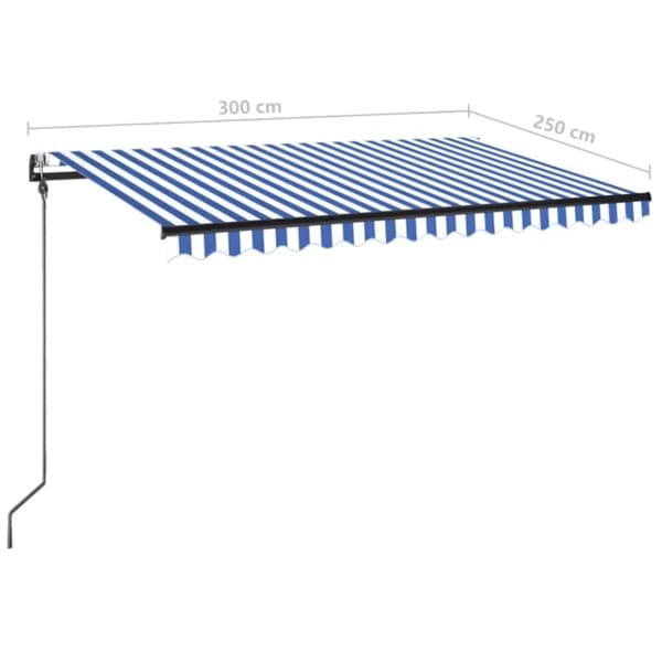 vidaXL Automatisk markise med LED og vindsensor 300x250 cm blå og hvit