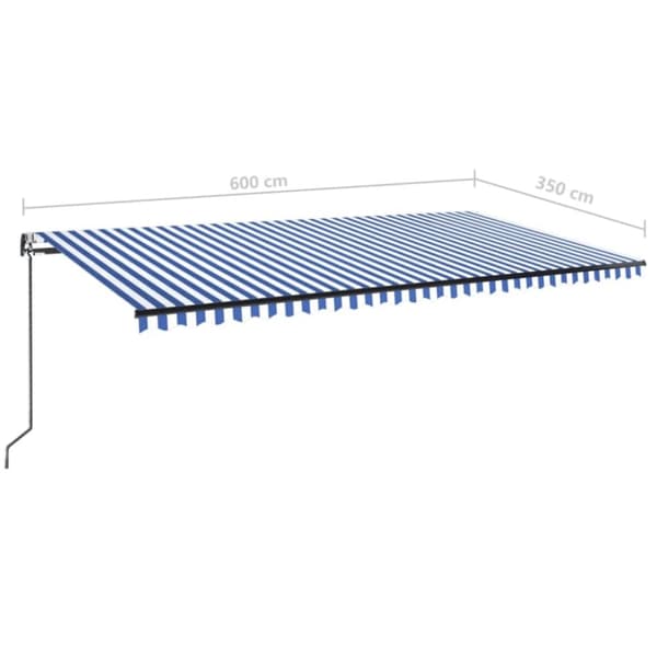 vidaXL markise m. LED + vindsensor 600x350 cm automatisk blå og hvid