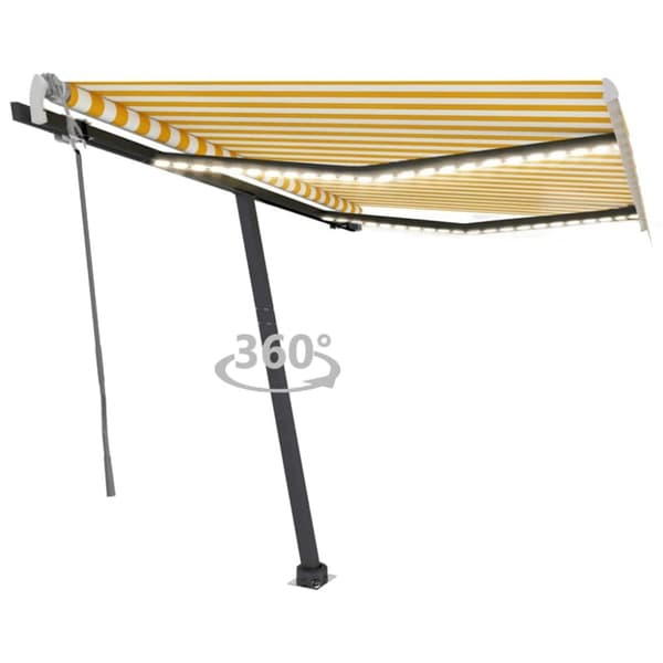 vidaXL Käsin sisäänkelattava markiisi LEDillä 300x250 cm keltavalk.