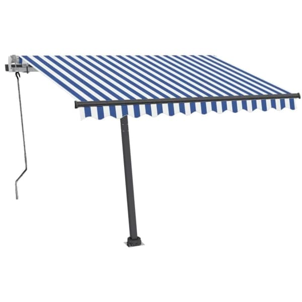 vidaXL Käsin sisäänkelattava markiisi LEDillä 350x250cm sinivalkoinen