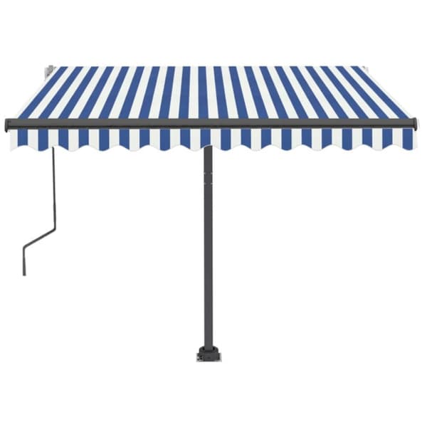 vidaXL Käsin sisäänkelattava markiisi LEDillä 350x250cm sinivalkoinen