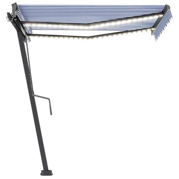 vidaXL Käsin sisäänkelattava markiisi LEDillä 350x250cm sinivalkoinen