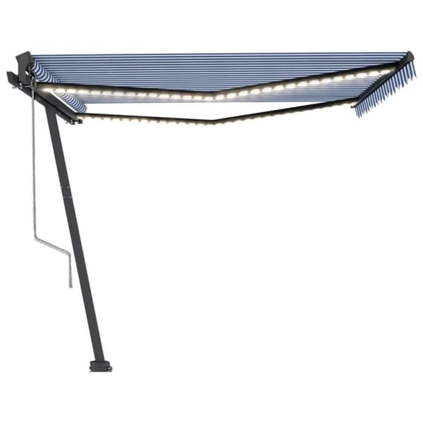 vidaXL Sisäänkelattava markiisi LED/tuulisensori 450x350 cm sinivalk.